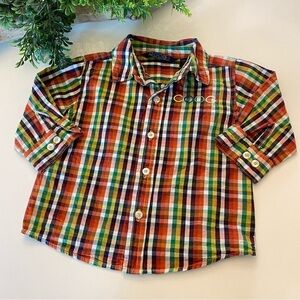 COOGI Plaid Multicolor Infant Button Up Shirt with Embroidered Logo, 6-9 Months